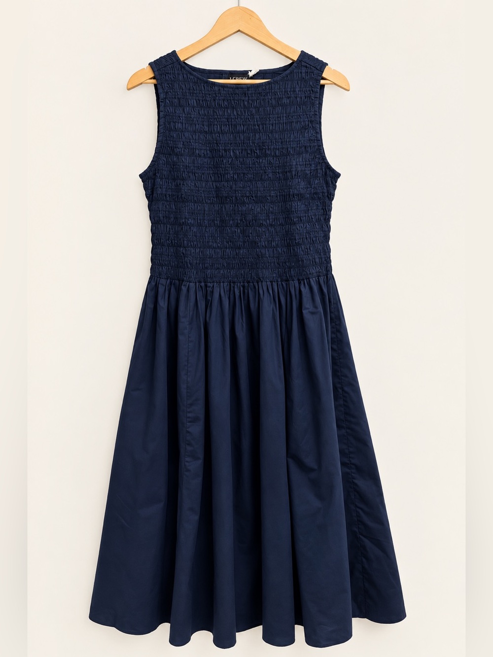 J. Crew Navy Smocked Bodice Sleeveless Midi Dress